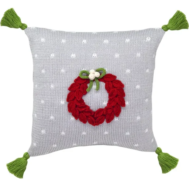 10 ” Red Wreath Pillow, Grey