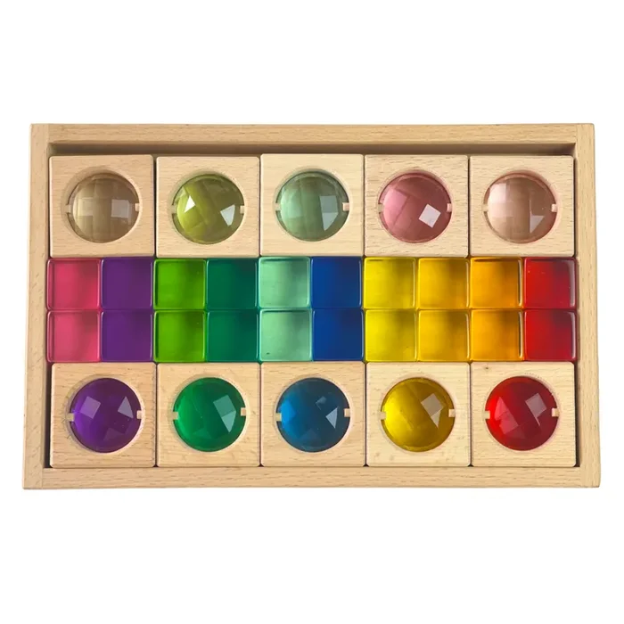 10 Pcs Square Gemmed Translucent Blocks and 20 Pcs Lucite Cubes Set with Storage Tray