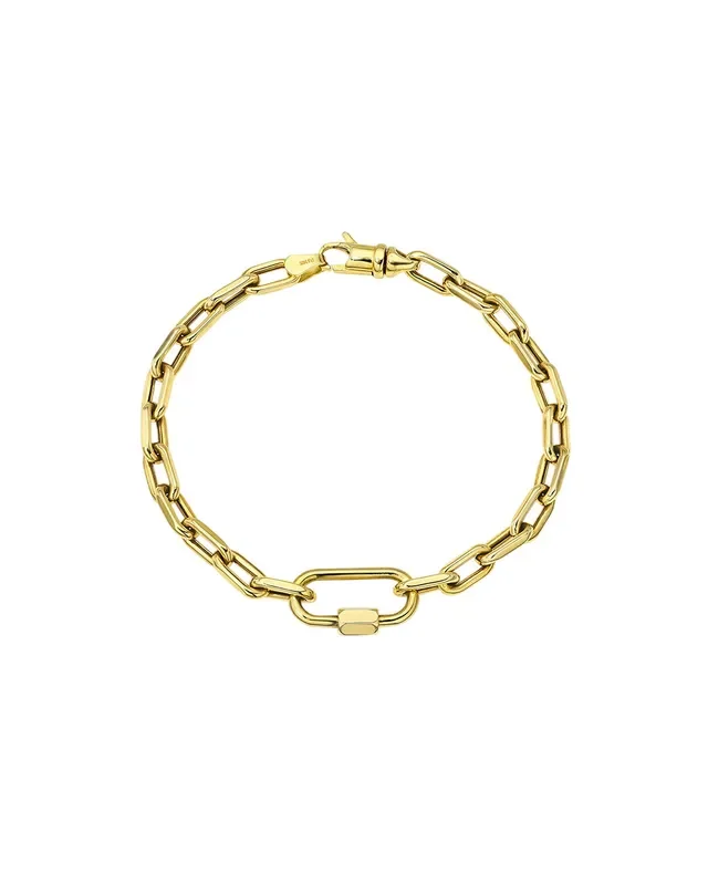 14k Gold Large Open Link Chain With Carabiner Bracelet
