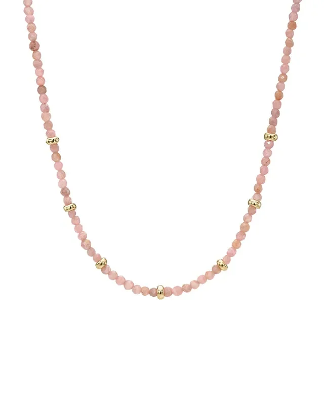 14k Gold Pink Rhodochrosite Segment Bead Necklace