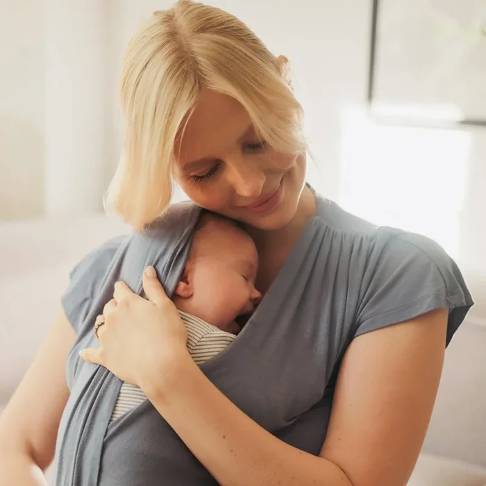 2-in-1 Eco Viscose Bonding Shirt with Integrated Nursing Cover, Slate Blue