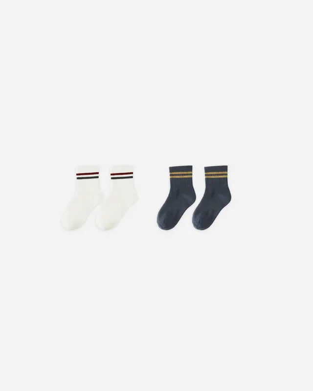 2-Pack Stripe Socks | Ivory + Navy