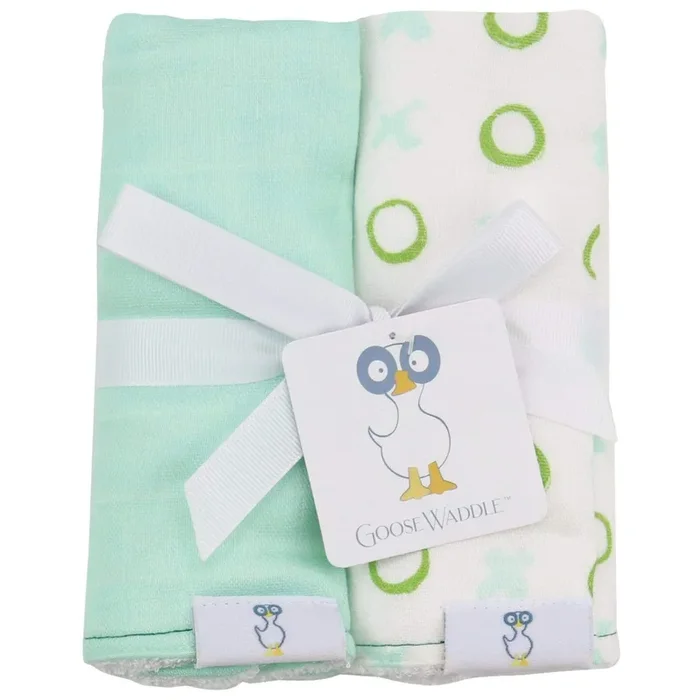 2 Pk Muslin & Terry Cloth Burp Cloth Xo/mint