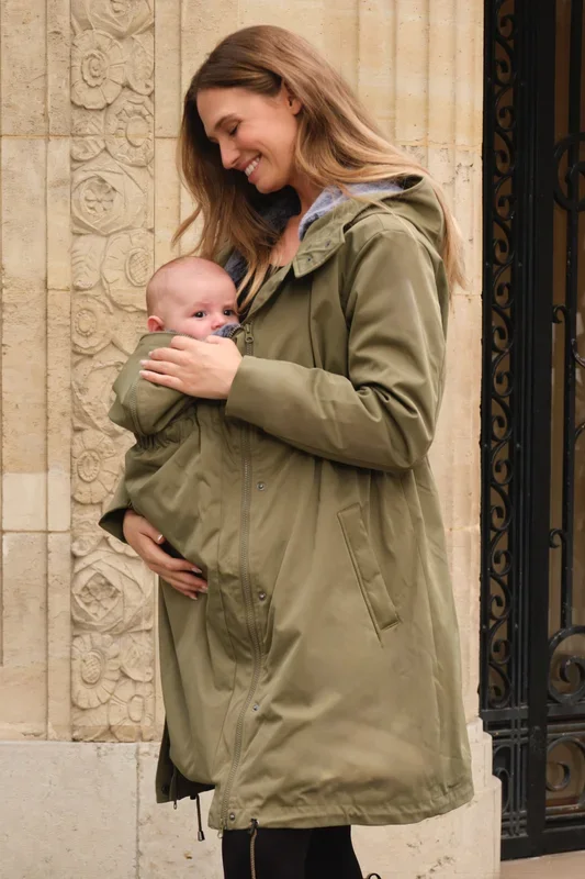 3-in-1 maternity parka and babywearing jacket, khaki