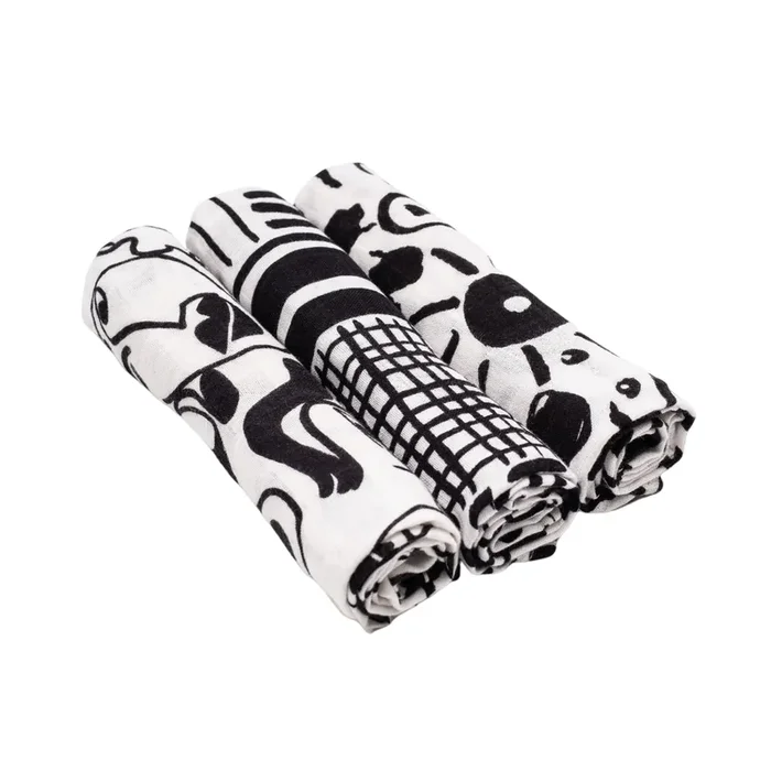 3-pack Drawing Print Muslin Squares – For Newborn To 4 Month Old Babies