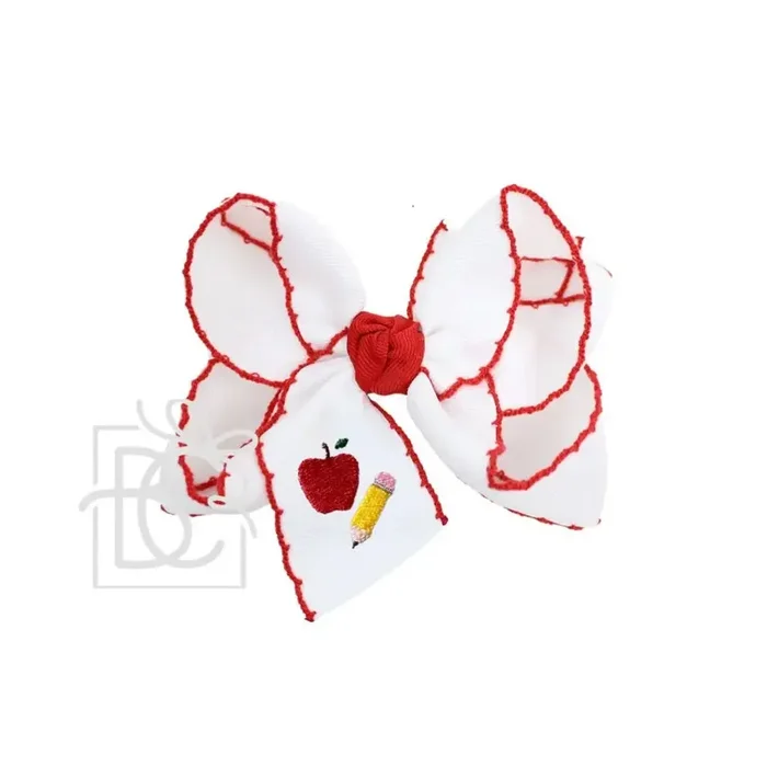 4.5 ” Embroidered Apple-Pencil Crochet Edge Hair Bow