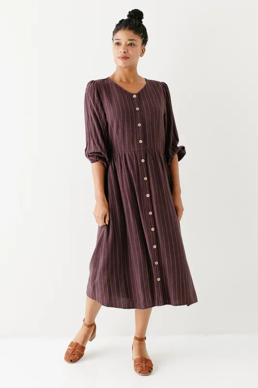 ‘Addy’ Button Down Striped Linen Blend Dress