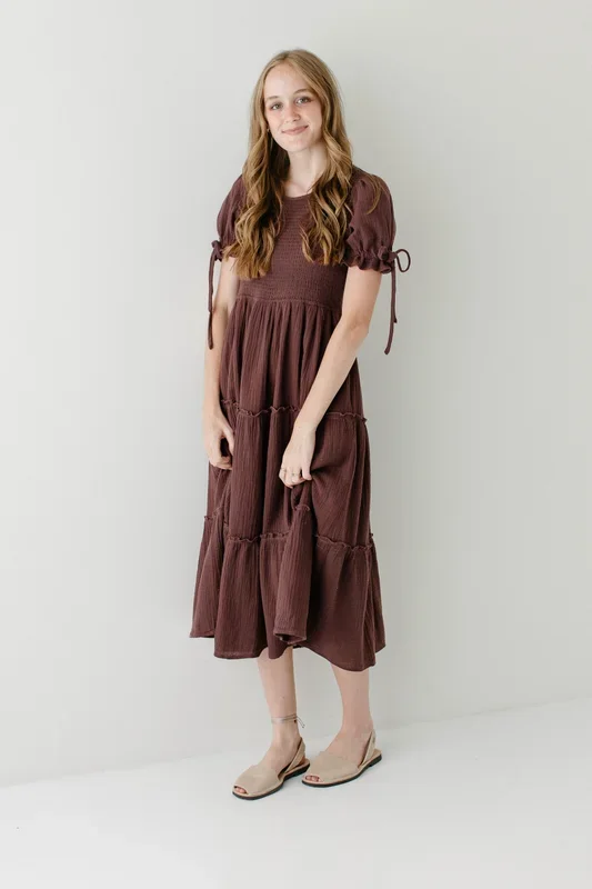 ‘Adriel’ Cotton Gauze Smocked Bodice Midi Dress FINAL SALE