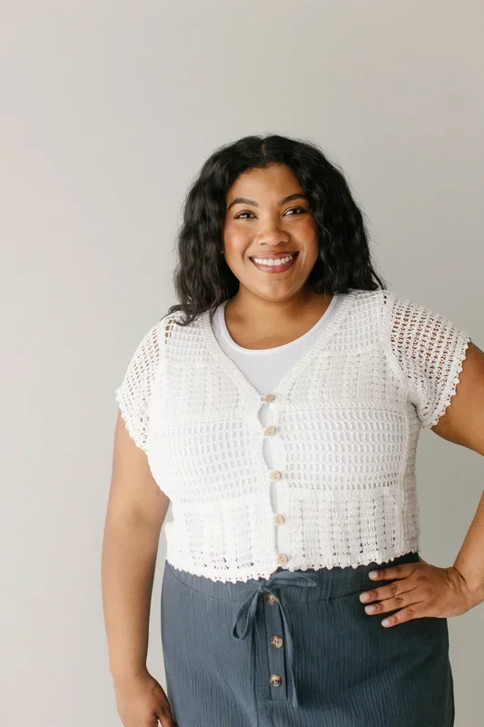 ‘Andrea’ Short Sleeve Crocheted Cardigan FINAL SALE