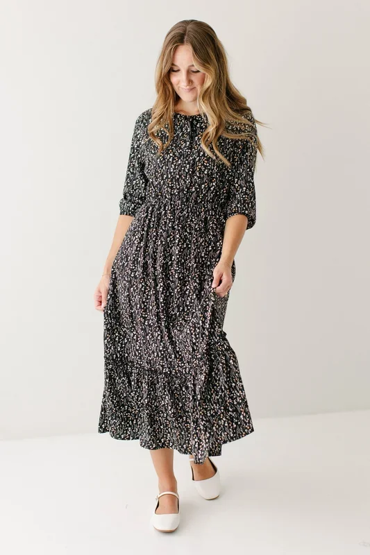 ‘Ashley’ 3/4 Sleeve Nursing Friendly Floral Midi Dress