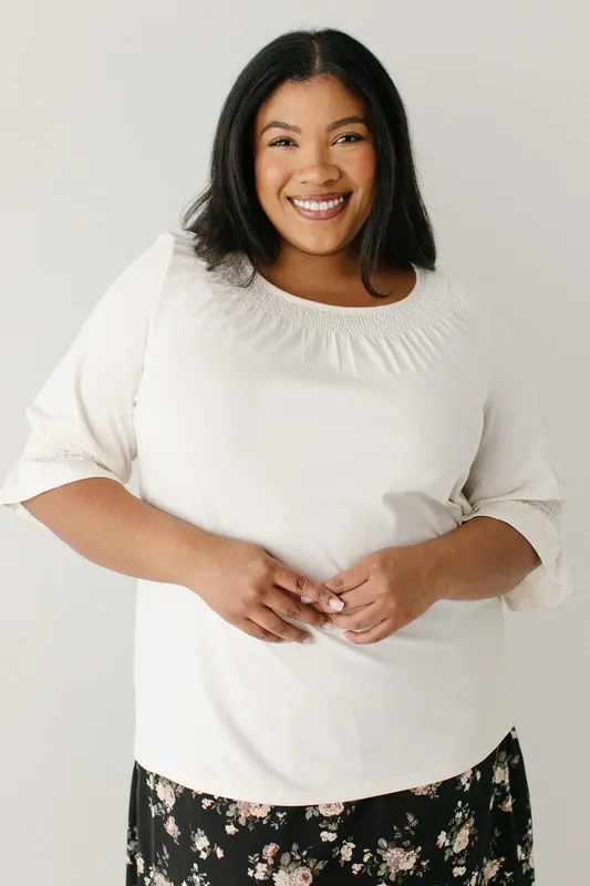 ‘Bethany’ Luxe Cotton Blend Smocked Detail Top