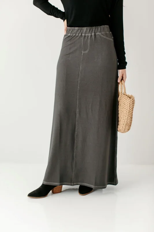 ‘Caroline’ Long Knit Denim Skirt in Dark Gray FINAL SALE