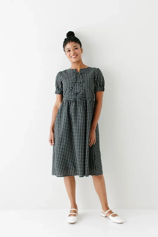 ‘Ellie’ Bow Front Plaid Midi Dress