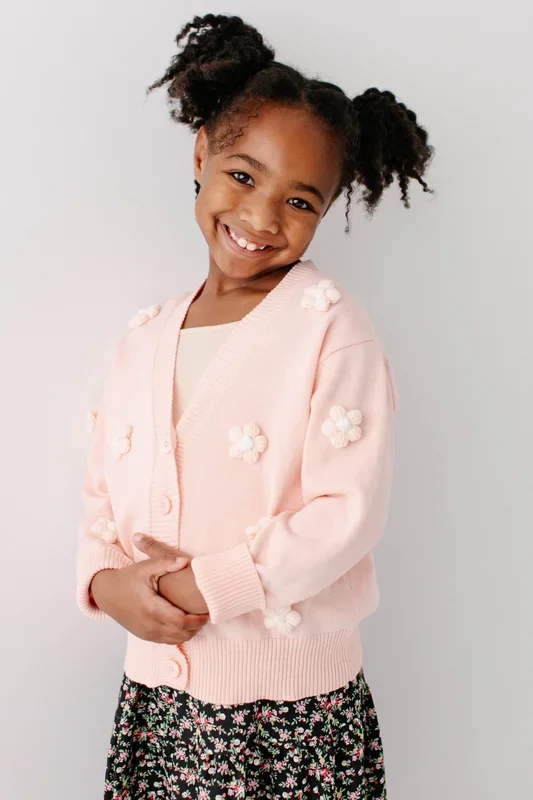 ‘Erin’ Girl Puff Flower Cardigan