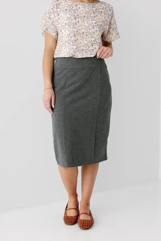 ‘Kara’ Stretch Knit Skirt in Charcoal Grey FINAL SALE