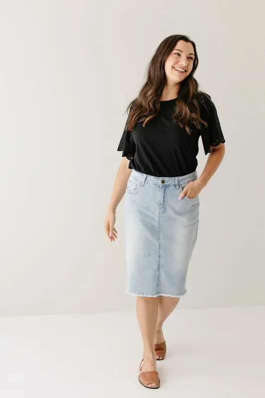 ‘Lily’ Stretch Denim Knee Length Skirt