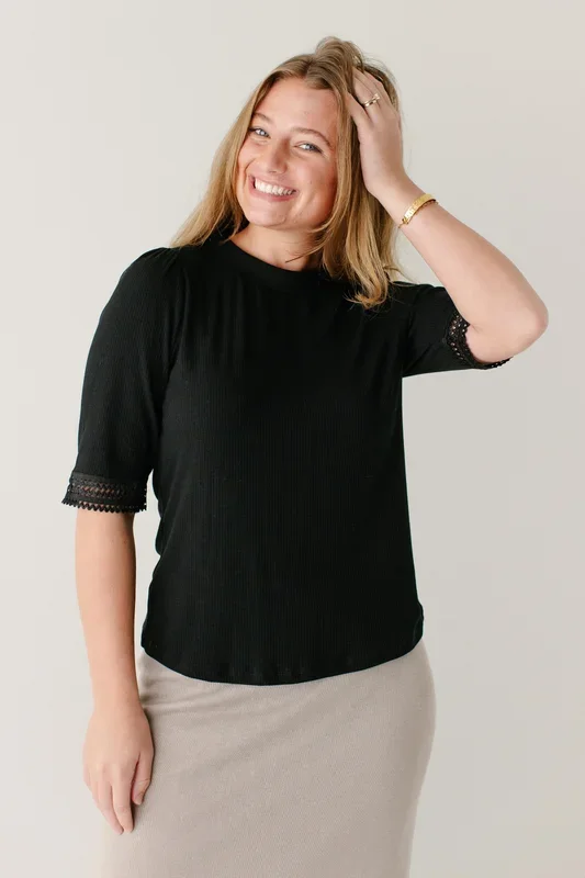 ‘Onyx’ Lace Detail Ribbed Top