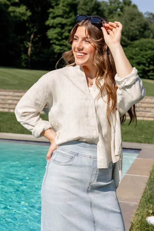 ‘Peter’ Button Down Oversize Linen Top in Greige FINAL SALE
