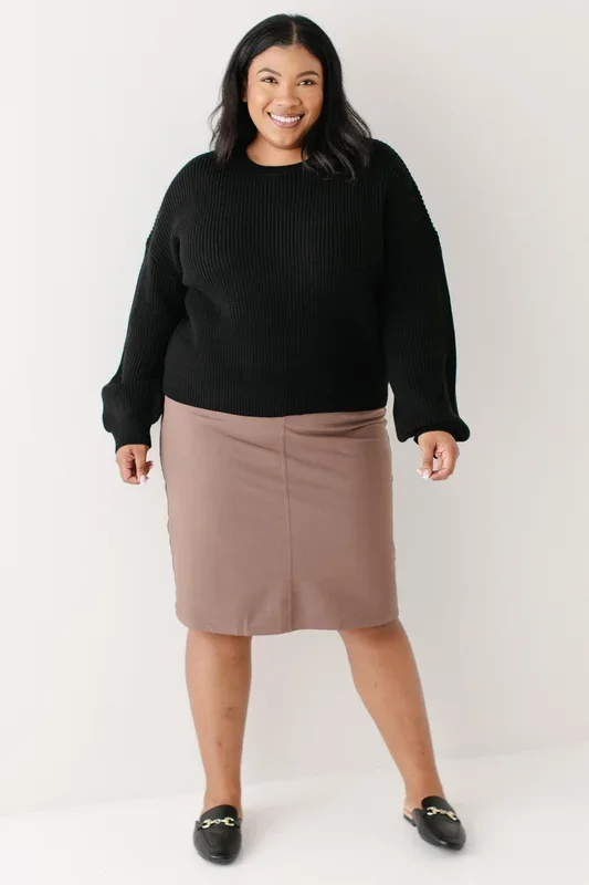 ‘Piper’ Knee Length Knit Denim Skirt