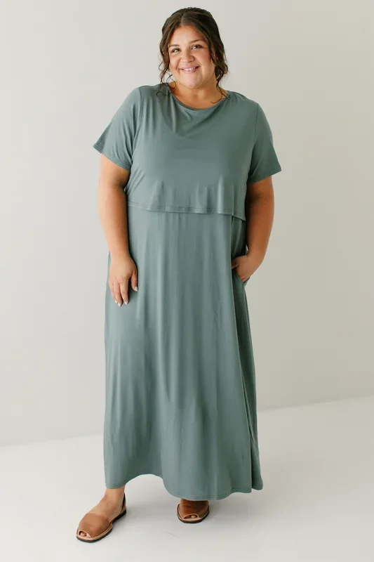 ‘Rachel’ Nursing Friendly Midi Dress in Sea Green FINAL SALE