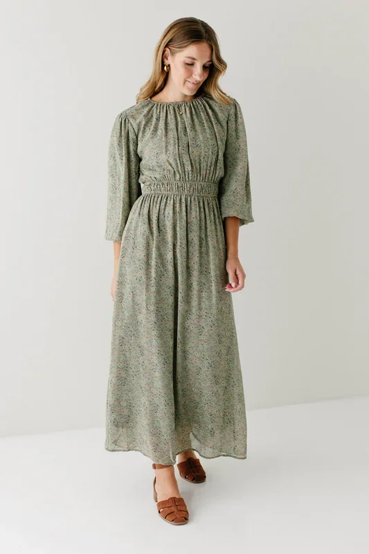 ‘Rebecca’ Gathered Bodice Floral Print Maxi Dress FINAL SALE
