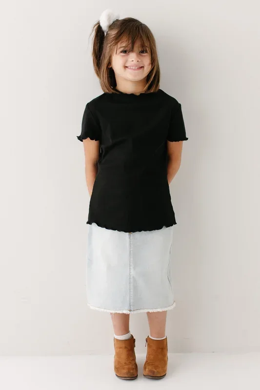 ‘Sara’ Girl Classic Denim Skirt in Light Wash