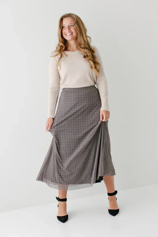 ‘Talitha’ Plaid Print Mesh Midi Skirt