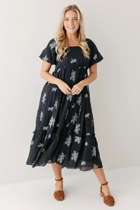 ‘Tamara’ Square Neck Textured Embroidered Dress