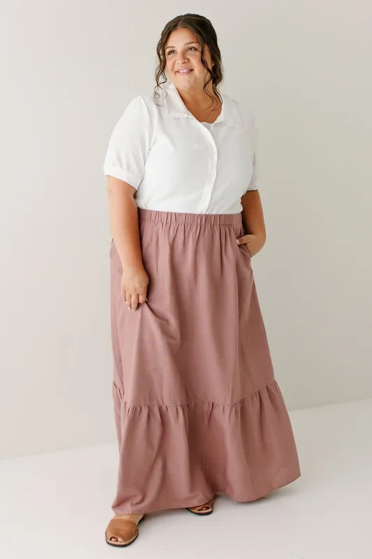 ‘Tessa’ Tiered Maxi Skirt in Dusty Pink FINAL SALE