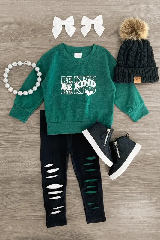 “Be Kind ” Forest Green Legging Set