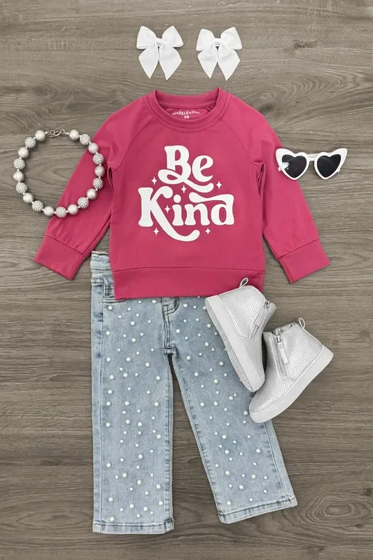 “Be Kind ” Pearl Denim Pant Set
