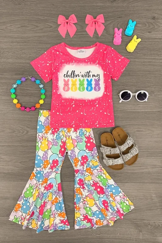 “Chillin’ With My Peeps ” Pink Bell Bottom Set