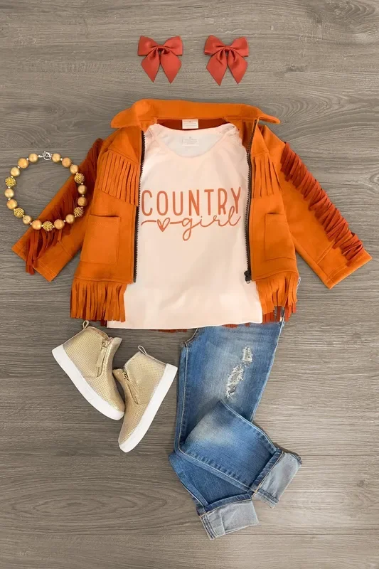 “Country Girl ” Suede Fringe Jacket Set