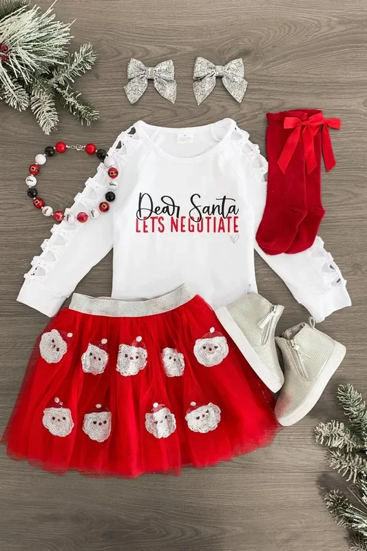 “Dear Santa, Let’s Negotiate ” Tutu Skirt Set