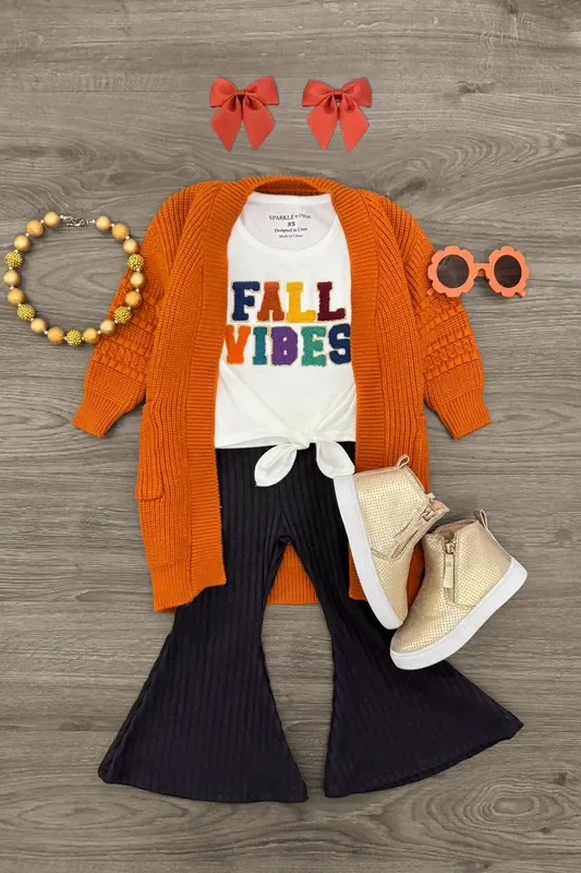 “Fall Vibes ” Black Ribbed Flare Pant Set