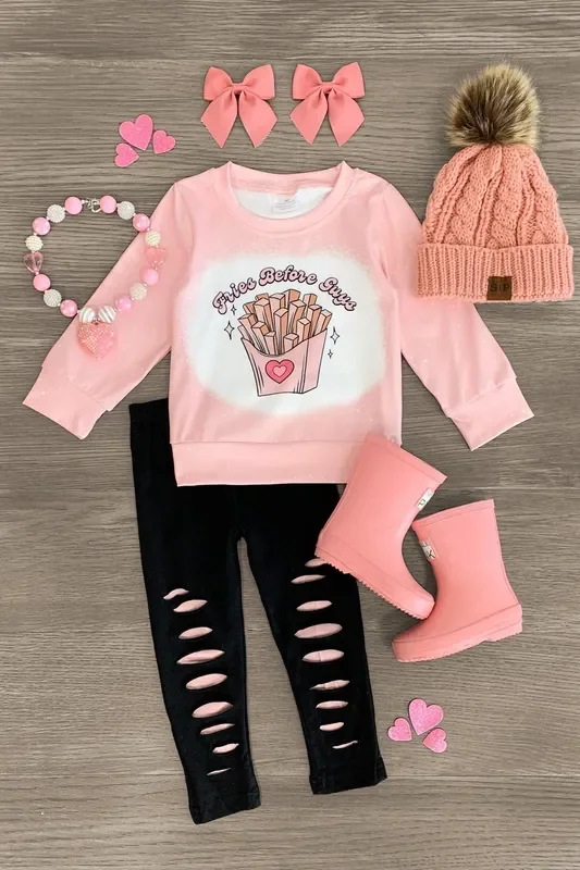 “Fries Before Guys ” Pink Legging Set