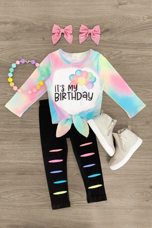 “It’s My Birthday ” Pastel Rainbow Pant Set