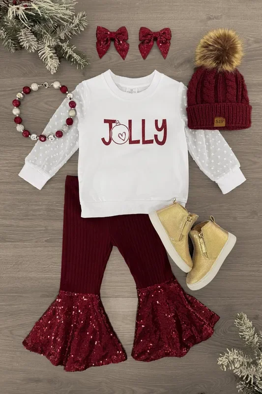 “Jolly ” Ribbed Sequin Bell Bottom Set