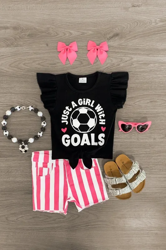 “Just A Girl With Goals ” Stripe Denim Short Set