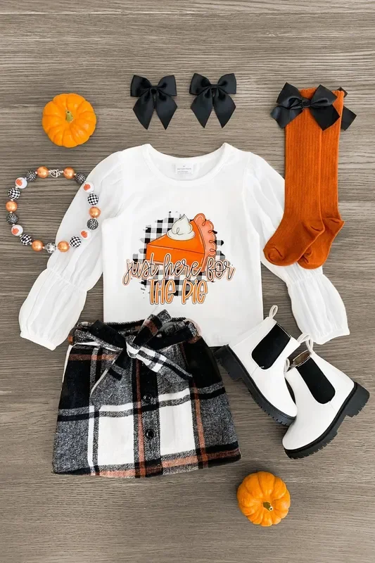 “Just Here For The Pie ” Plaid Flannel Skirt Set