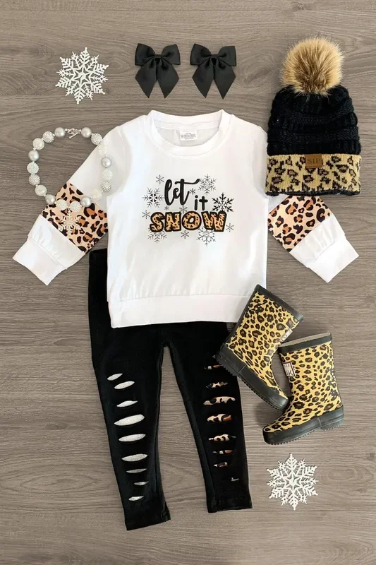 “Let It Snow ” Distressed Legging Set