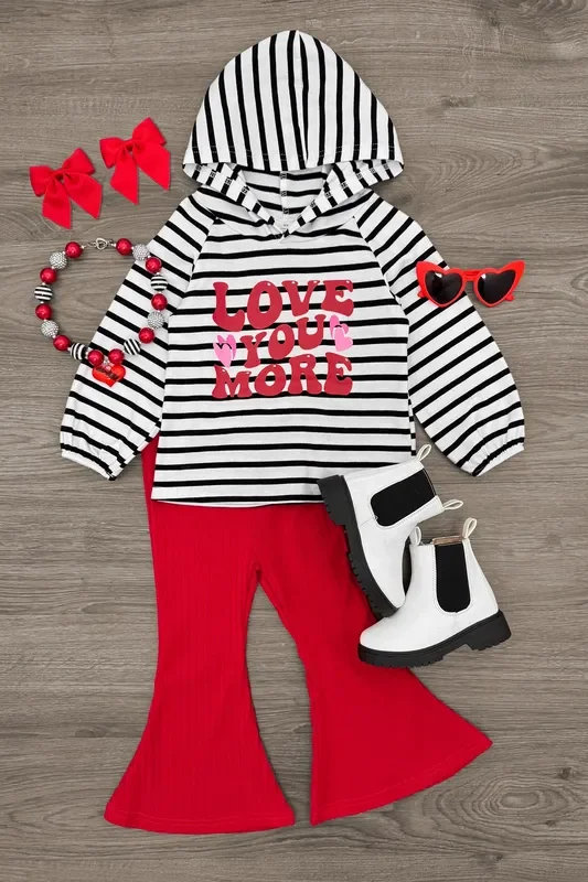 “Love You More ” Red Flare Pant Set