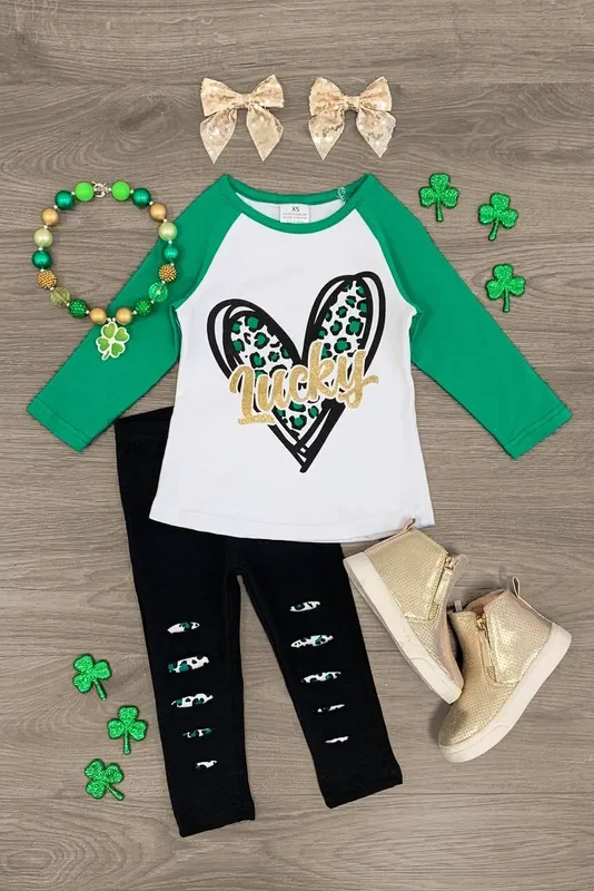 “Lucky ” Cheetah Heart Legging Set