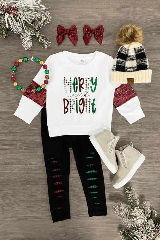 “Merry & Bright ” White Sequin Legging Set
