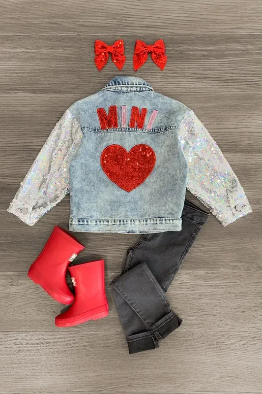 “Mini ” Sequin Heart Denim Jacket