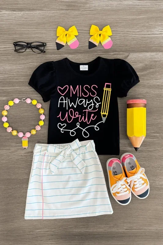 “Miss Always Write ” Suede Skirt Set