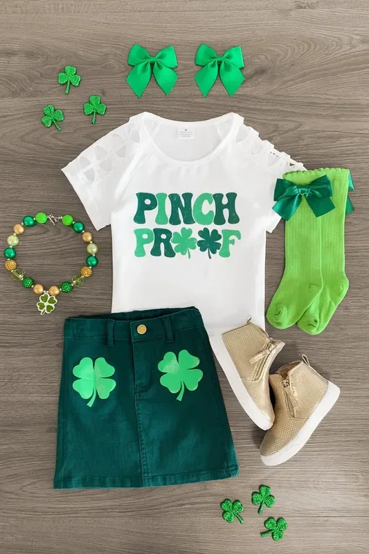 “Pinch Proof ” Green Denim Skirt Set