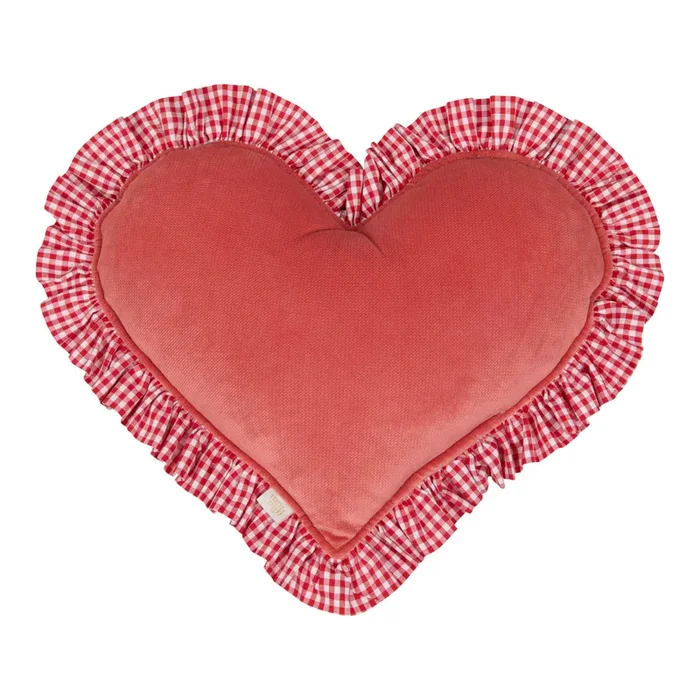 “red ” Heart Pillow With Checkered Frill