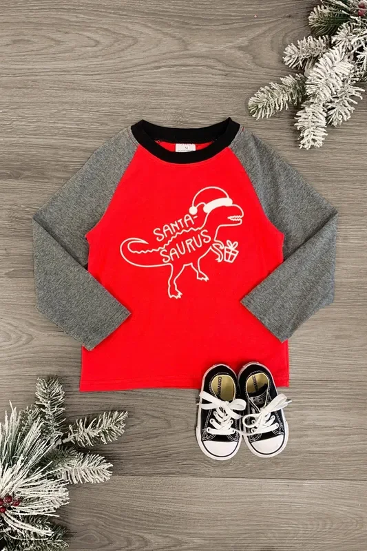 “Santa-Saurus ” Red & Gray Top