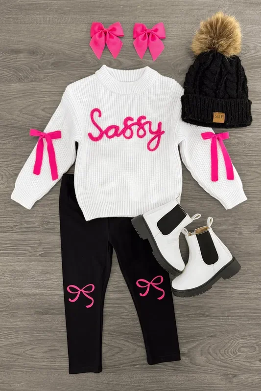 “Sassy ” White Knit Sweater Legging Set